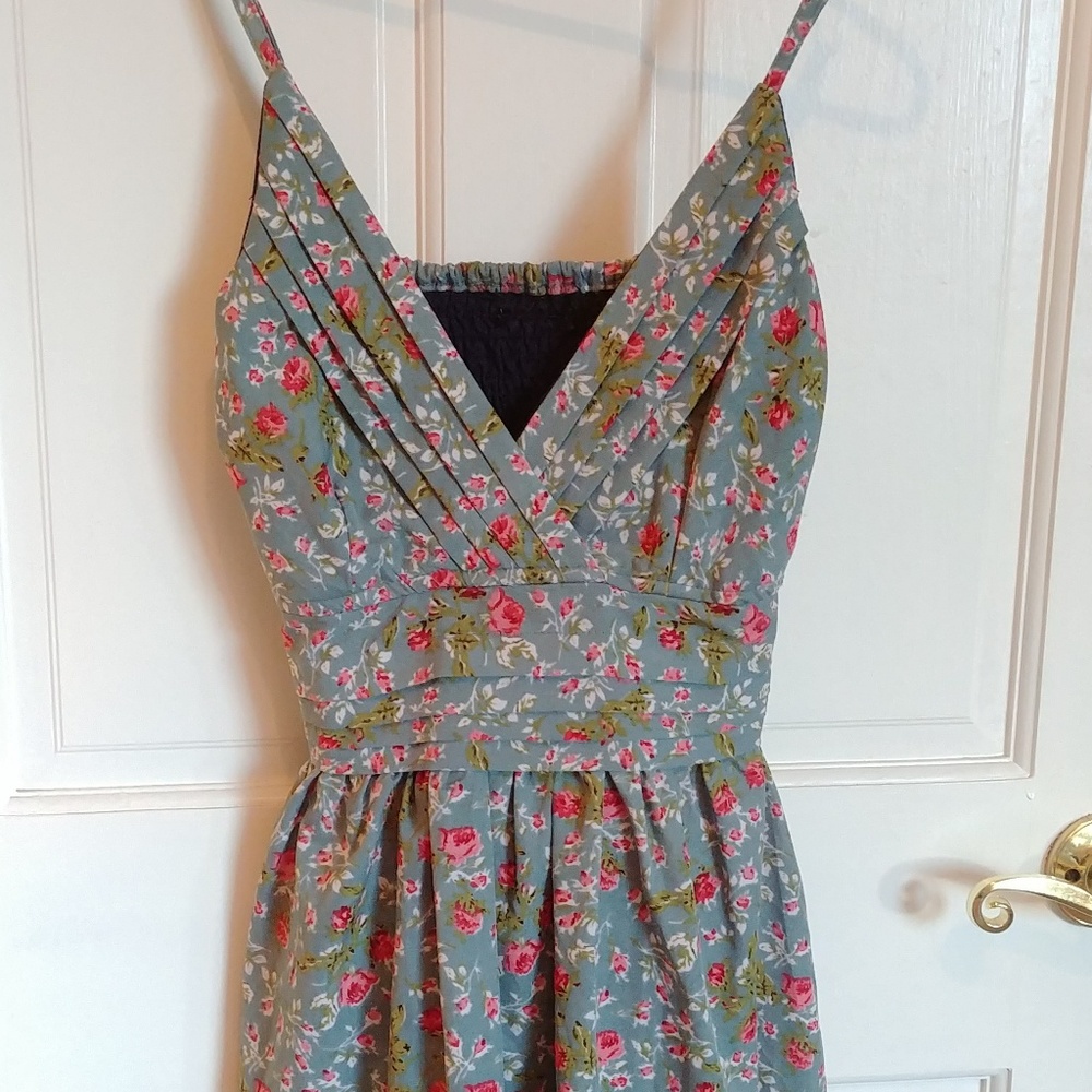 Asos Blue Floral Smocked Tea Dress Small